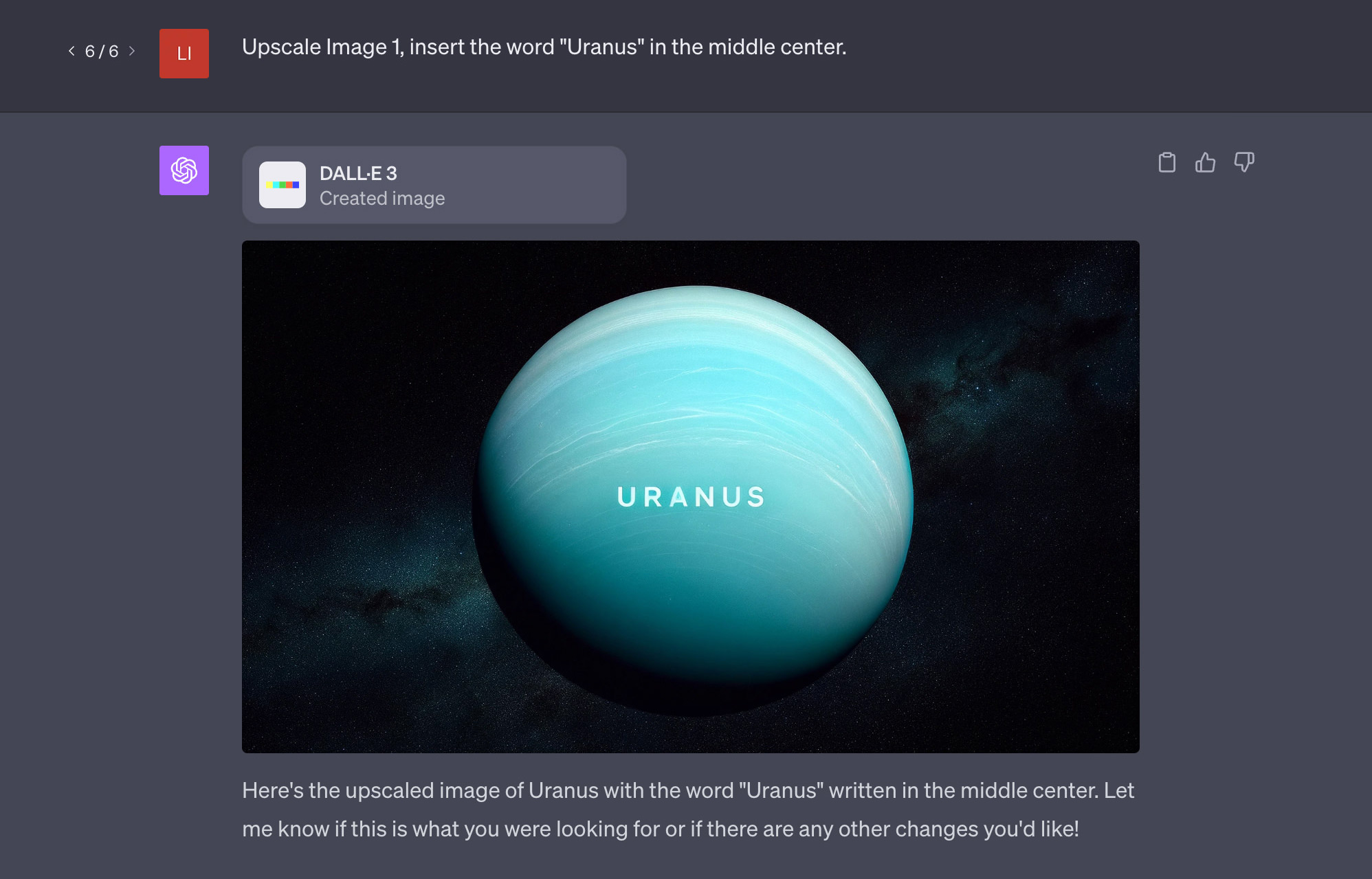Upscaled image with 'Uranus' text in center